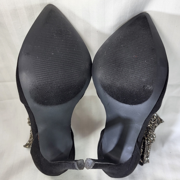 JustFab Lucy Black Pumps Heels SHOES Womens Size 7W Bling Bow Point Toe Just Fab - Picture 7 of 16